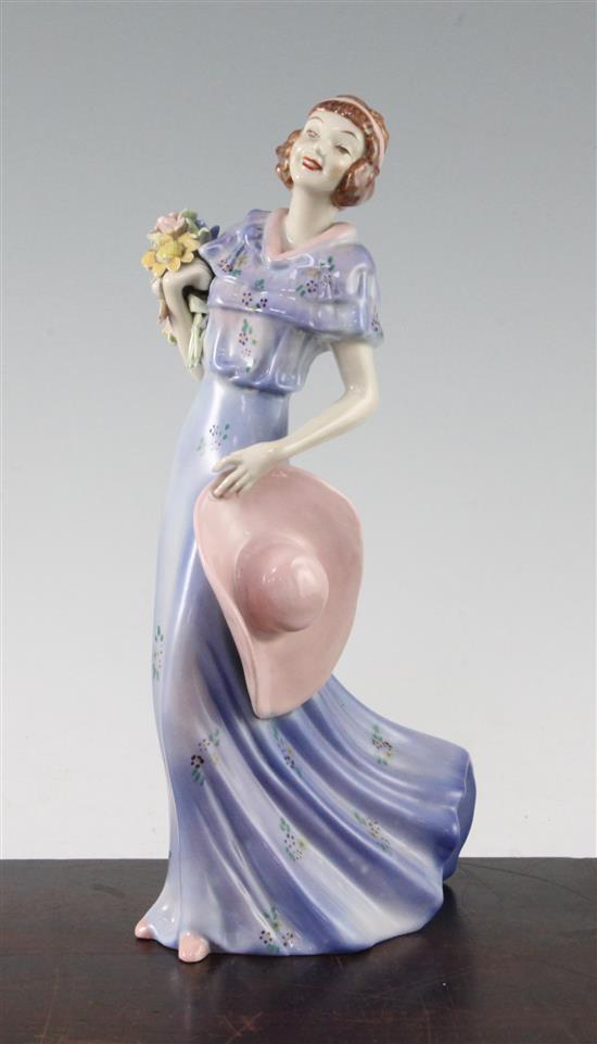 A rare Wade Art Deco underglaze porcelain figure of Grace, c.1938m 24cm